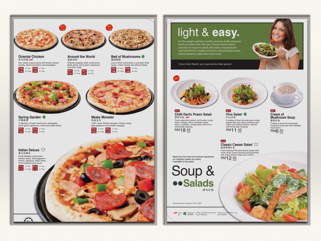 Vivo Pizza Menu 2016