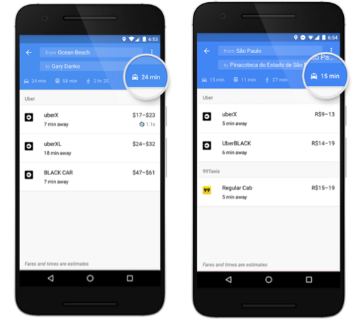 Uber Tab in Google Map