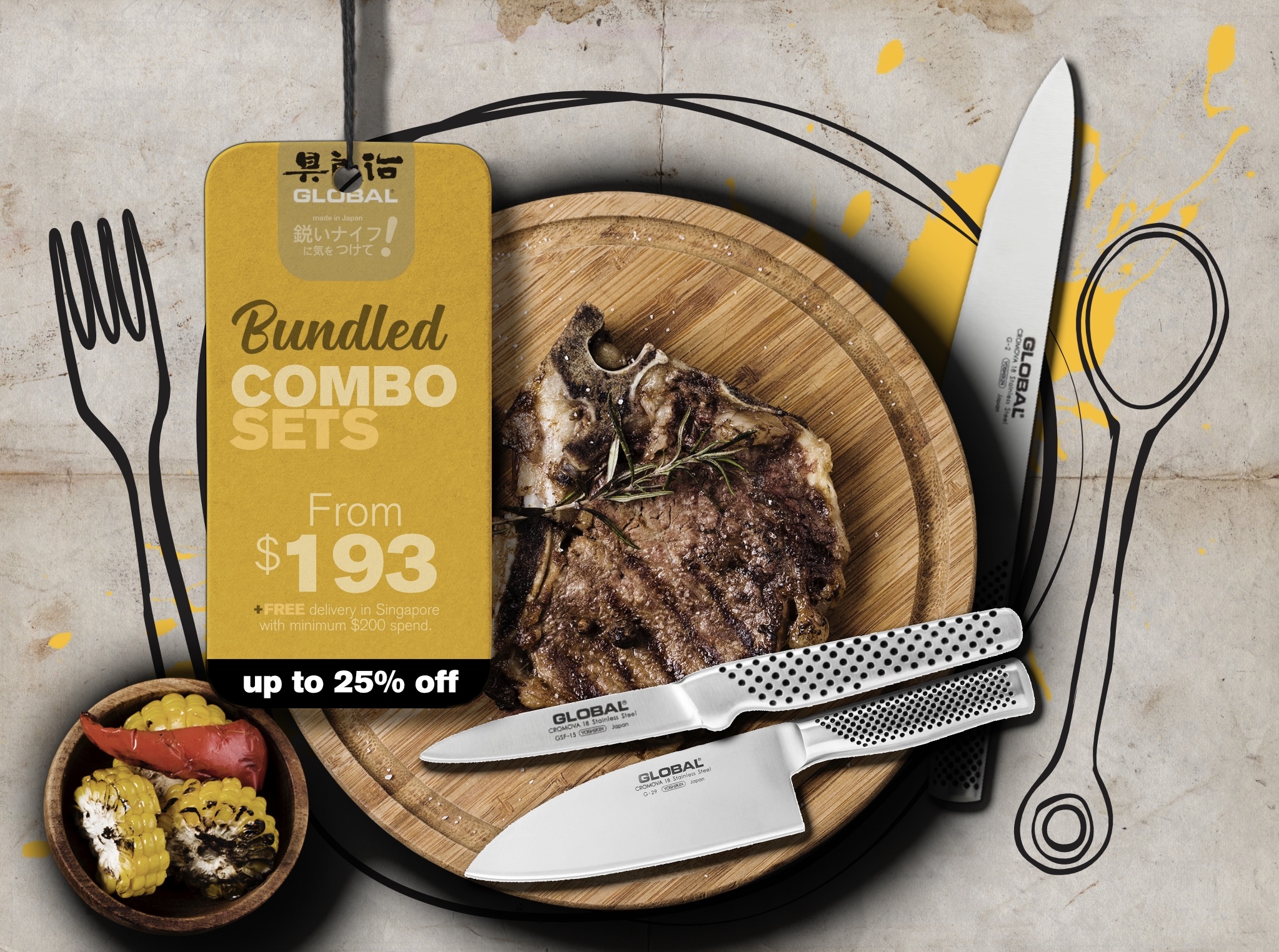 Culinary Pride Global Knives Singapore Bundled Combo Sets